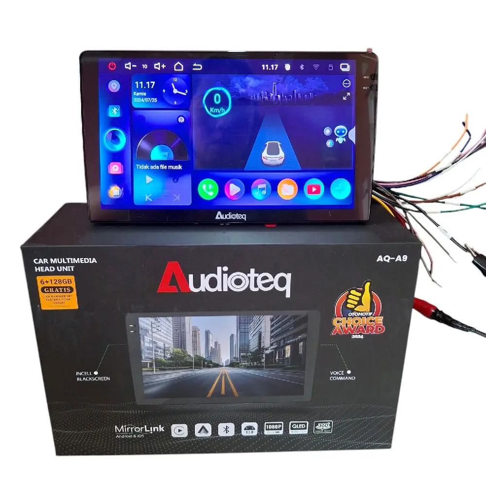 Head unit android 9 inch audioteq AQ-A9 ram 6+128 support 360 voice command incell black screen