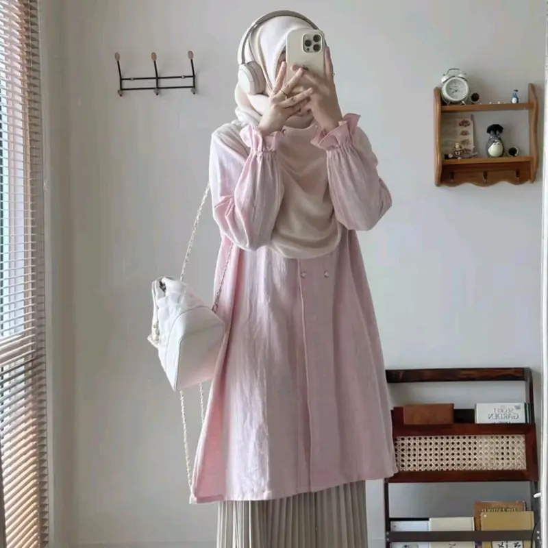 NARA Tunik-Tunik atasan wanita Muslim atasan outer terbaru kancing aktif Variasi Panjang Oversize Remaja 7
