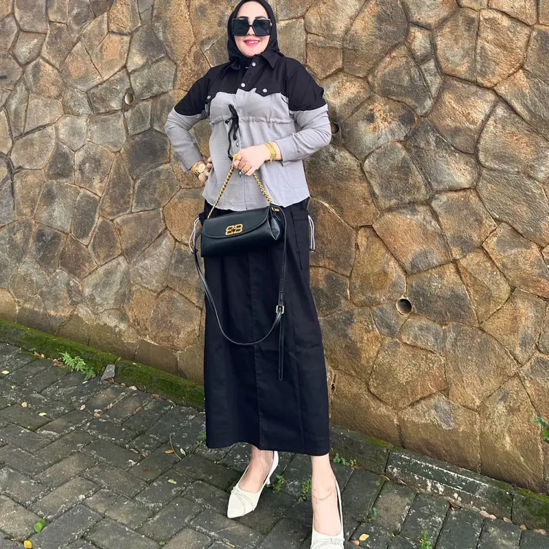 Kimmy Black OneSet Cargo - Setelan Wanita Fit Twill Karet Tangan Panjang 8