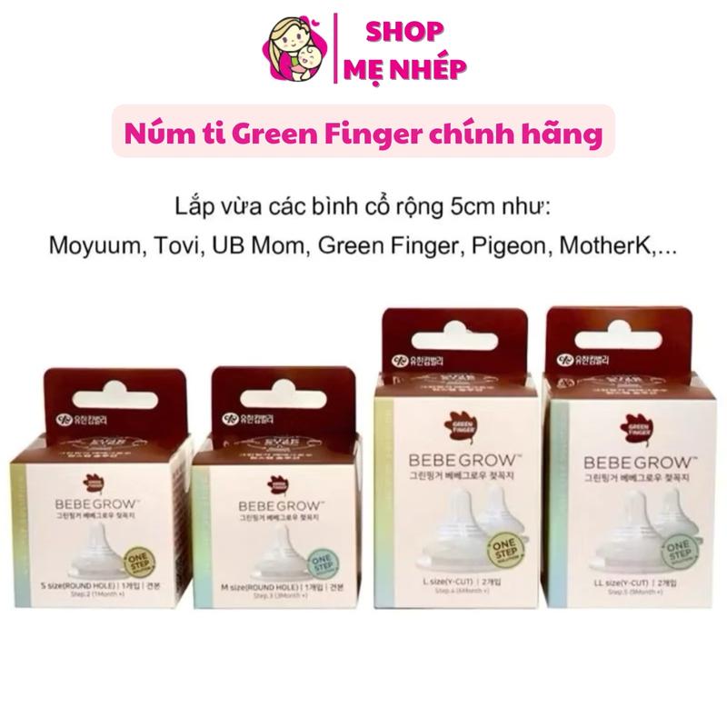 Núm ti bình sữa Green Finger Hàn quốc núm ty 2 van thoát khí  vừa bình moyuum pigeon Tovi... và bình rộng 5cm  