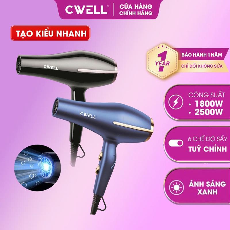  Máy sấy tóc CWELL công suất lớn 1800W-2500W thiết kế 6 chế độ sấy KÉP ánh sáng xanh giảm khô xơ tóc dùng tại nhà và cho Salon tóc cho nam & nữ - C03HD Women - BH 12 THÁNG 
