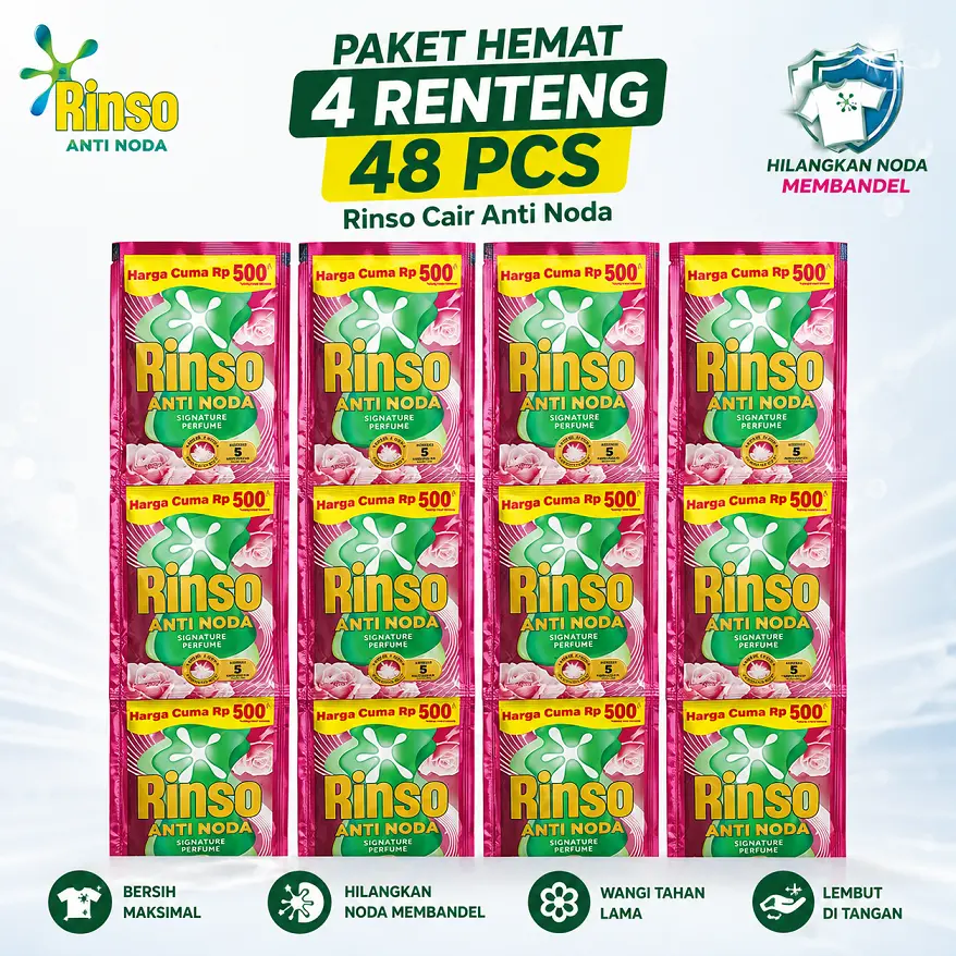 RINSO CAIR 20ml 1/2 DUS ISI 48 PCS SABUN CUCI PAKAIAN