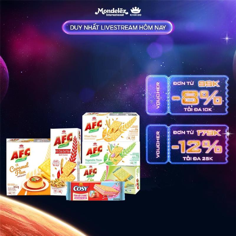 Combo 5 bánh quy AFC các vị kèm 1 bánh xốp Cosy vị dâu 148gr