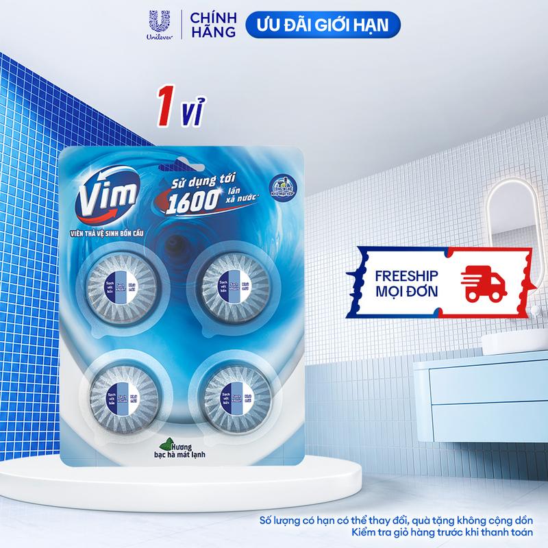 Viên Thả Vệ Sinh Bồn Cầu Vim| Sạch Khuẩn, Sáng Bóng đến 1600 Lần Xả