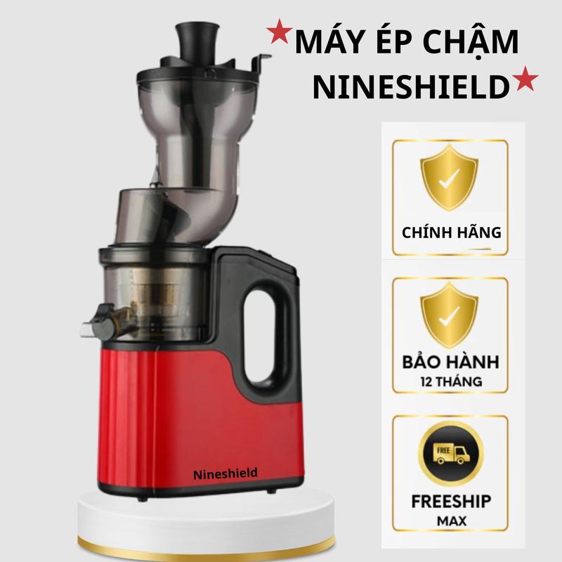 Máy ép hoa quả chậm NINESHIELD chính hãng [mẫu mới 2025], Máy ép trái cây cổ to tặng kèm 2 ca đựng và 1 chổi cọ vệ sinh