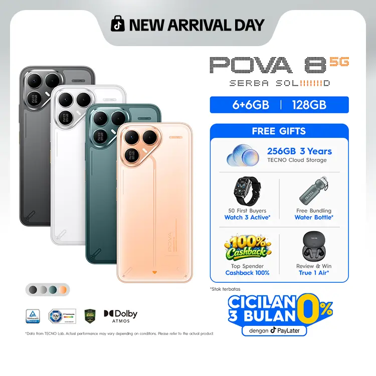 [NEW] TECNO POVA 8 5G 6+6GB*/128GB, 8000 mAh long lasting battery, Triple Chipset with Dimensity 7100 5G , 50 MP  Sony’s LYT 600 Main Camera with Auto Focus, Alive Matrix Display, Android 16 - HiOS 16, Pova8