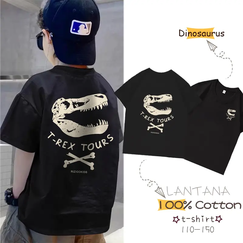 LANTANA Kaos Anak Dinosaurus 4-12 Tahun P0041 Pola Fashion Cetak 100% Cotton Combed Menjadi Tren Besar Tahun Ini oversize T-shirt