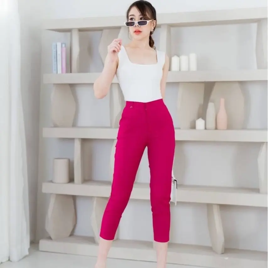 Celana Panjang 7/8 Wanita Choco Ann D08 Katun Premium Zipper Depan Import Bangkok Casual Formal Slimfit Pants Nyaman