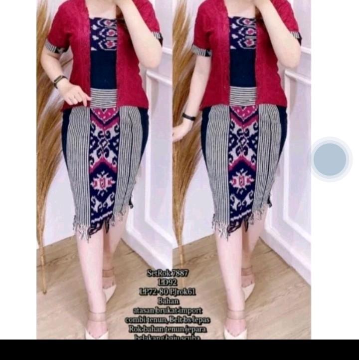 SETELAN TENUN WANITA RUMBAI BAWAH ATASAN BROKAT, BAJU KEBAYA TENUN, BAJU ADAT, BAJU SERAGAM, BAJU CASUAL 2