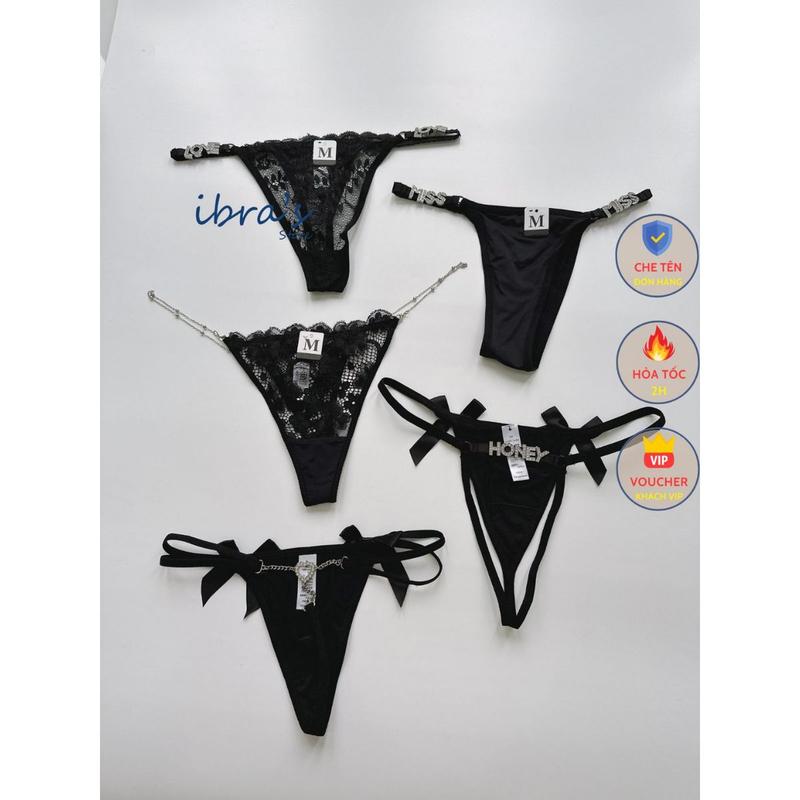 Quần lót nữ thiết kế đính đá iBra's sexy cao cấp Đồ lót lọt khe gợi cảm Quần lót lọt khe dây hông Cosplay phối chữ i153