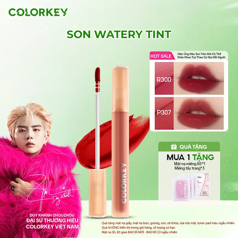 Son COLORKEY Watery Tint Bền Màu Lâu Trôi, Không Dính Cốc, Siêu Mịn Môi 1.8g