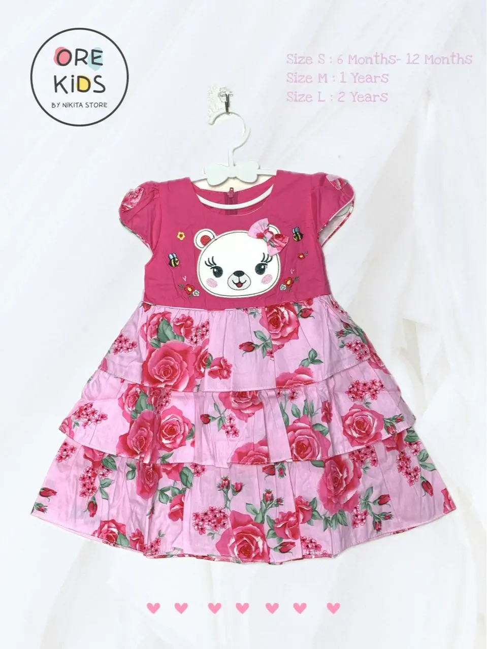 2252 Dress Bayi 6 Bulan - 2 Tahun Susun Bordir Beruang Bunga