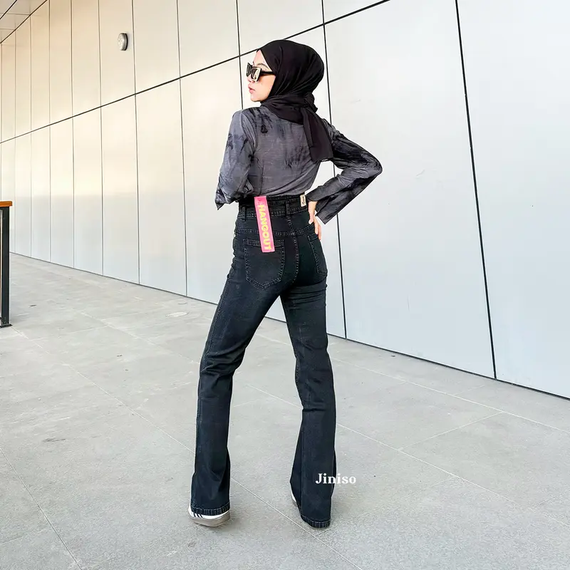 JINISO HANGOUT - 617 Ultra Cutbray Stretch Highwaist Celana Jeans Wanita 6