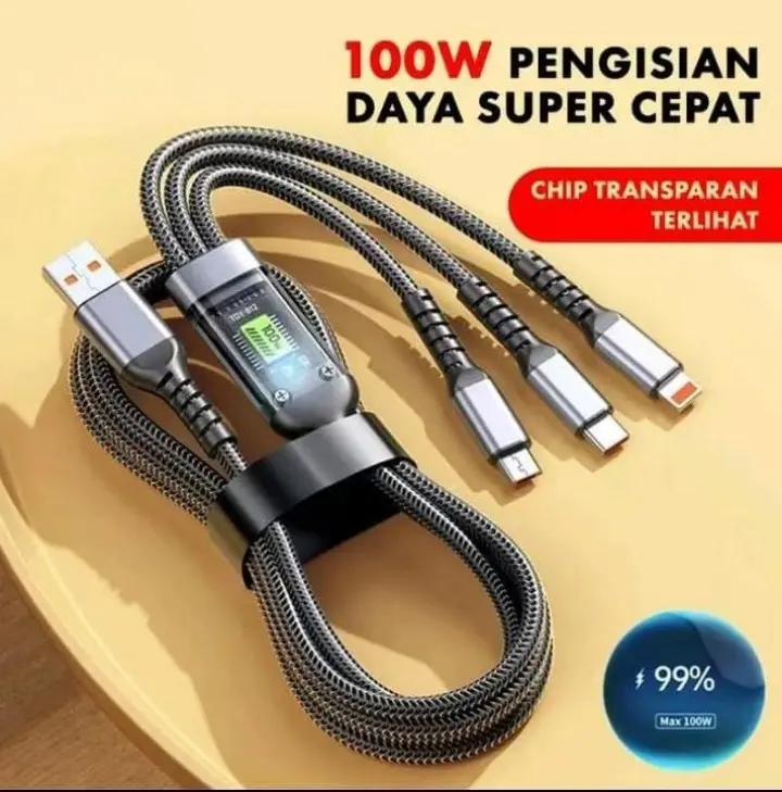 Kabel Data Charger Fast Charging 3 in 1 Kabel Lightning Micro USB Type C Black for Android IOS Type-c