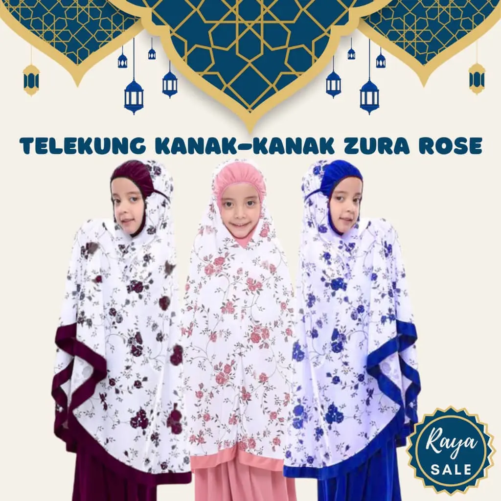 telekung budak zura rose viscose lycra  5 to 11 years ready stock