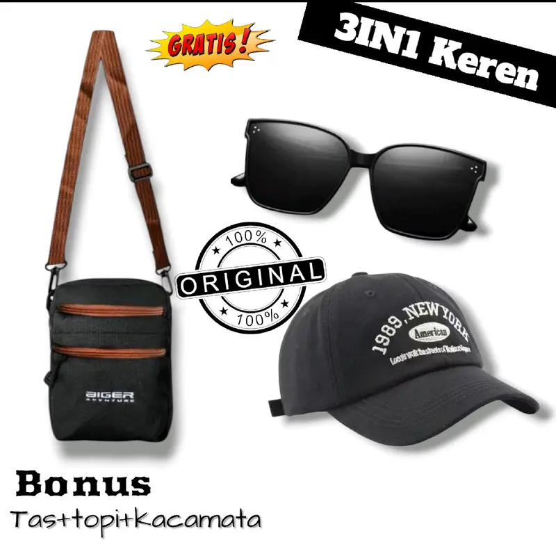 PROMO 3IN1 beli 1 dapat 3 produk tas selempang pria gratis 2 produk lainya Slingbag Cowo 0
