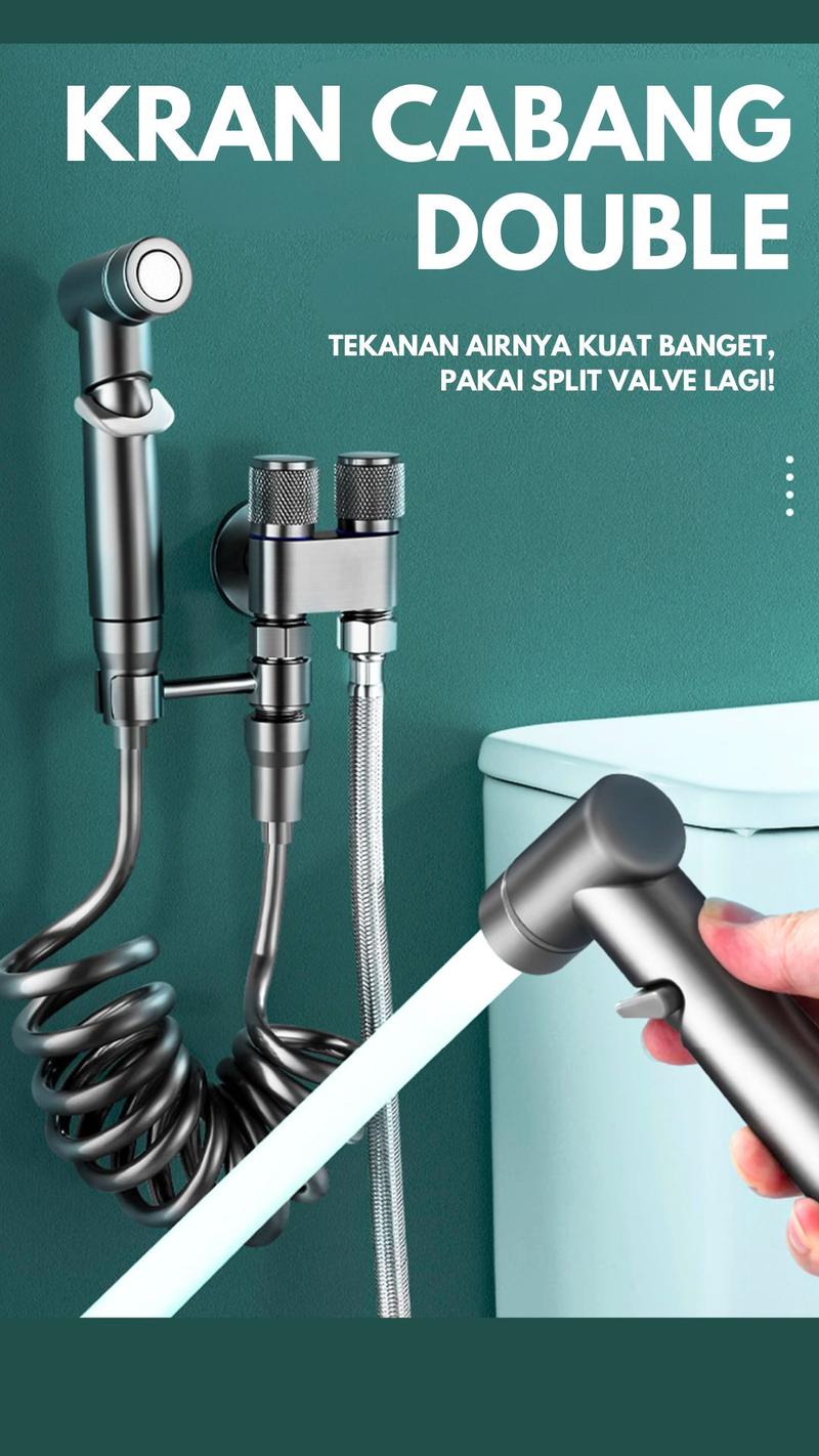 Product Introduction of Kran Cabang dan Jet Shower SUS 304 Toilet Hitam Matte 1/2 Inch dengan Selang 1.5M Kran Air Double Kran Washing Machine Bidet Spray 0