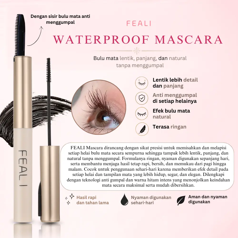 FEALI Mascara Waterproof Long Lasting Volumizing Lengthen Eye Lash Makeup