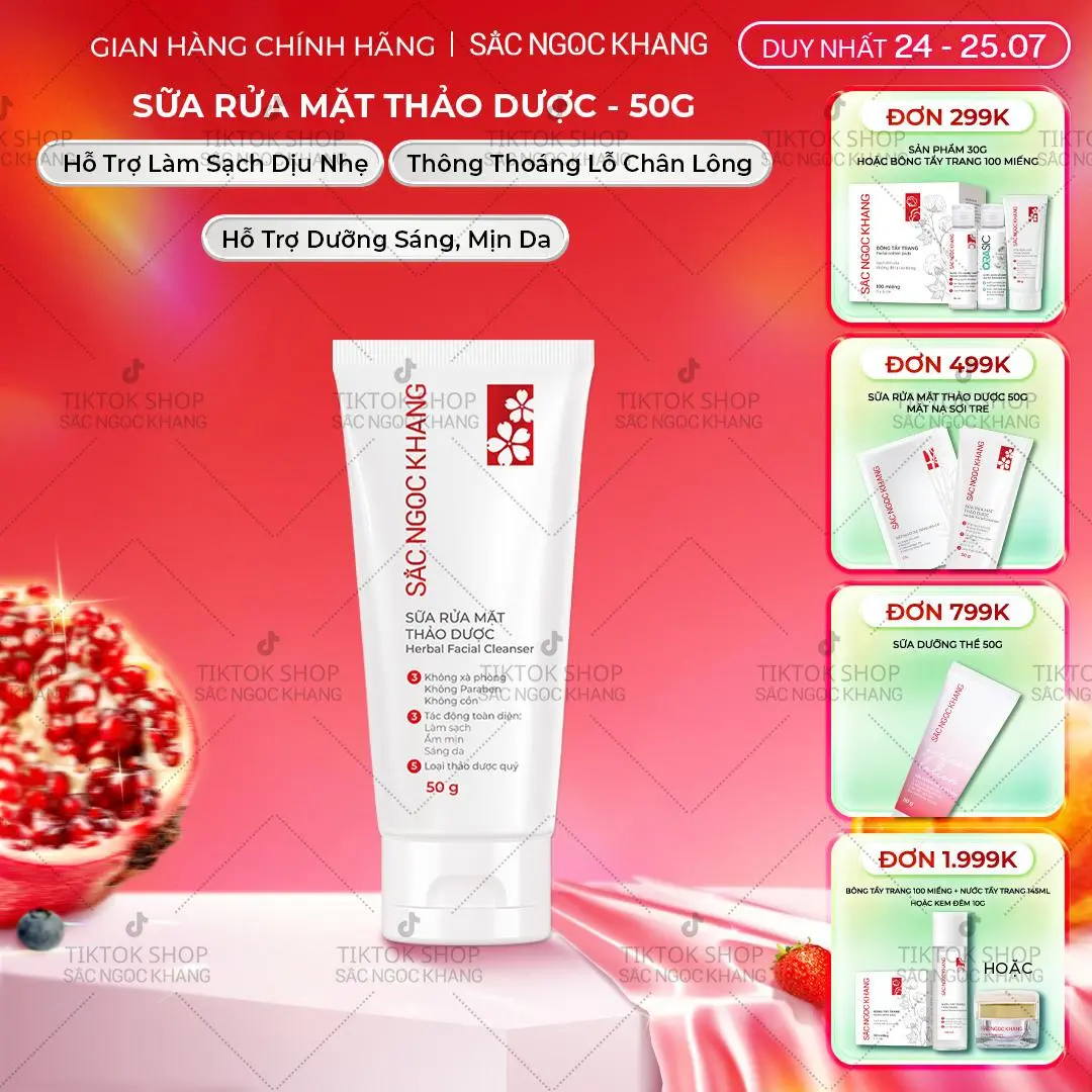 Sữa Rửa Mặt Thảo Dược Sắc Ngọc Khang Làm Sạch Dịu Nhẹ - Hỗ Trợ Da Mềm Mịn Hạn Chế Khô Da 2PL