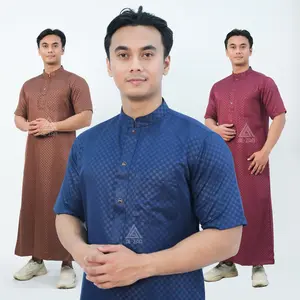 jubah pria muslim slimfit jubah gamis pria lengan pendek busana muslim baju jubah muslim Kancing Katun Toyobo Dewasa alzan