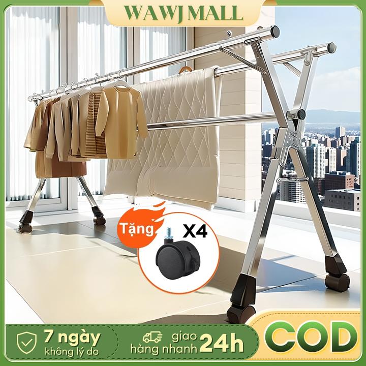   Wawj-2 1.6M~2.4M Giàn Phơi Quần Áo Gấp gọn Cây phơi đồ Siêu Bền Phơi quần áo   sào phơi đôi đồ 2 tầng Thông Minh Gấp giá phơi đồ có bánh xe Sẵn có trong nhà và ngoài trời Giá phơi quần áo gấp và kéo giãn 