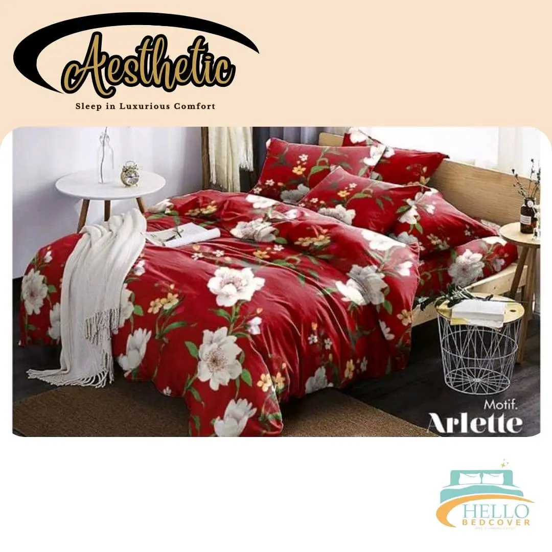 OBRAL CEPAT - Fullset Bedcover Motif Arlette / Sprei Microtex Disperse Premium - Anti Luntur