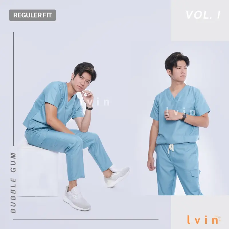[ Lvin ] Vol I - BAJU SCRUB MEDICAL SCRUB SUIT DOCTOR'S SCRUB FOR MAN & WOMEN / Set Baju Celana Jaga OKA OK Perawat/Reguler Fit/Bright Series / Dokter Lengan Pendek [Export] 3