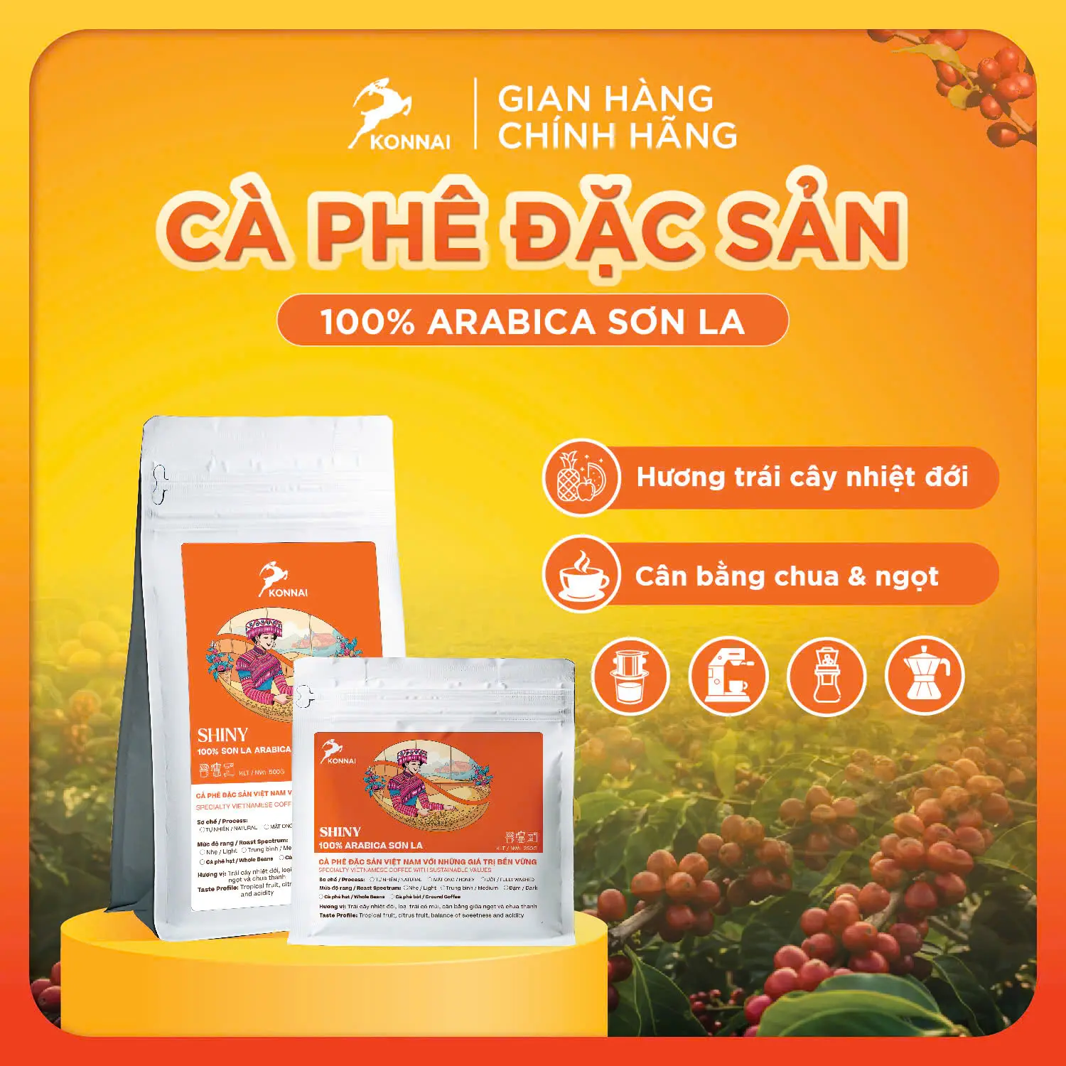 Cà phê đặc sản nguyên chất SHINNY - 100% Arabica Sơn La với tỷ lệ quả chín lên đến 98%