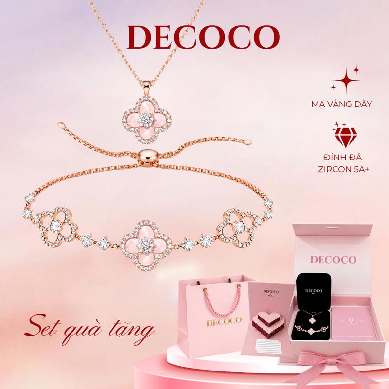 Set vòng cổ và vòng tay SAKURA cỏ 4 lá charm hoa đá xà cừ DECOCO ( Tặng kèm Túi hộp ) may mắn