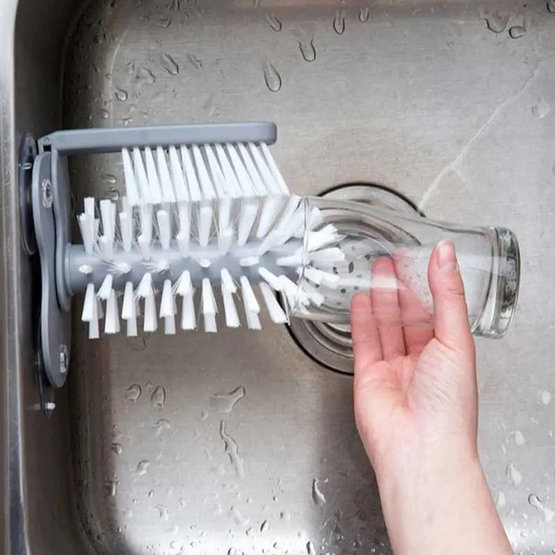 Sikat Praktis Cuci Gelas Botol dengan Perekat Dinding Stainless Cleaning 3