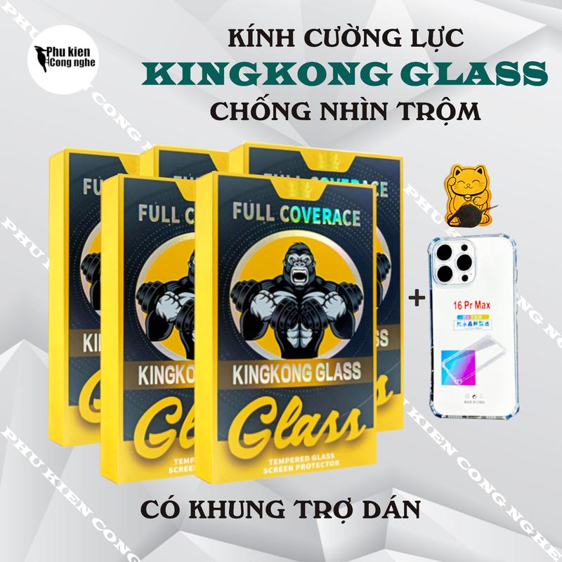 (Chống Nhìn Trộm) MUA 5 KÍNH TẶNG 1 ỐP Cường Lực có Khung tự dán KingKong Glass nhận về 5 KÍNH tặng mèo thần tài tặng kèm 5 giấy lau xịn, độ dày 0,35mm, độ cứng 9H, phủ nano cho các dòng IP cuongluciphone chongnhintrom Kem