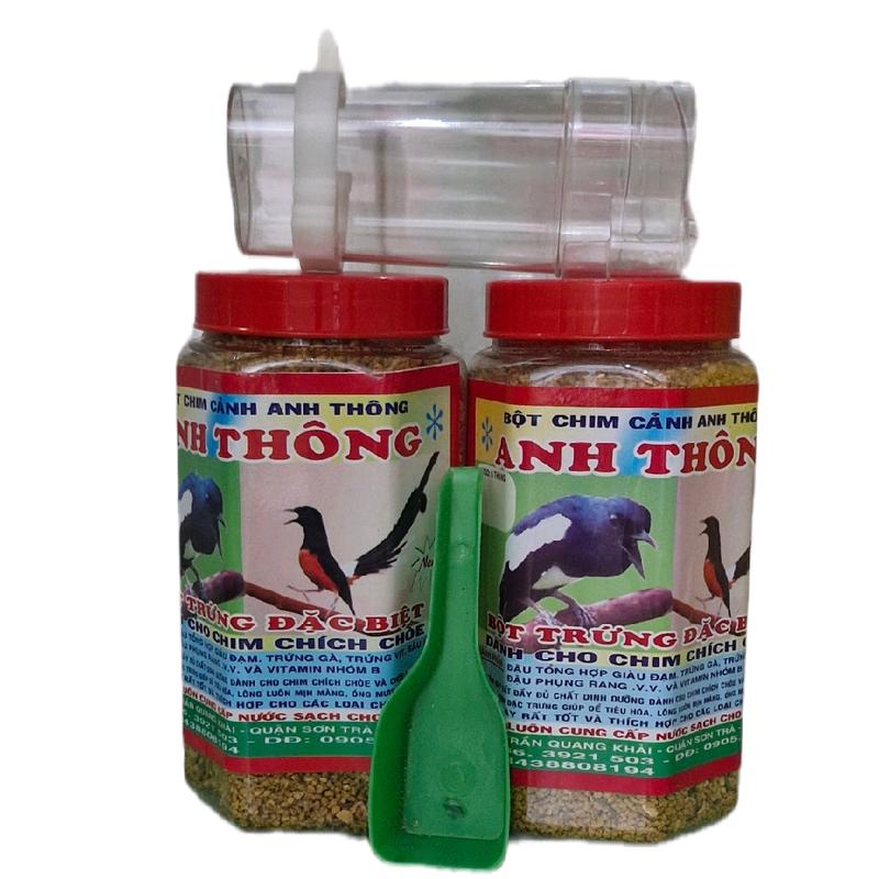 2 Hũ Anh Thông (Hu 500g) + 1 Ống Nước + 1 Thìa Nhựa - Dành Cho Chim Chích Chòe Than, Chòe Lửa