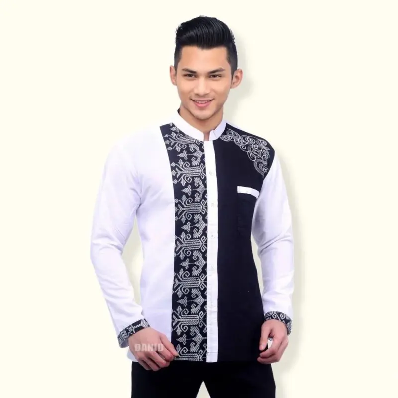 Baju Koko Syar'i Dewasa Lengan Panjang Terbaru Bordir Kain Kombinasi Muslim Pria 1