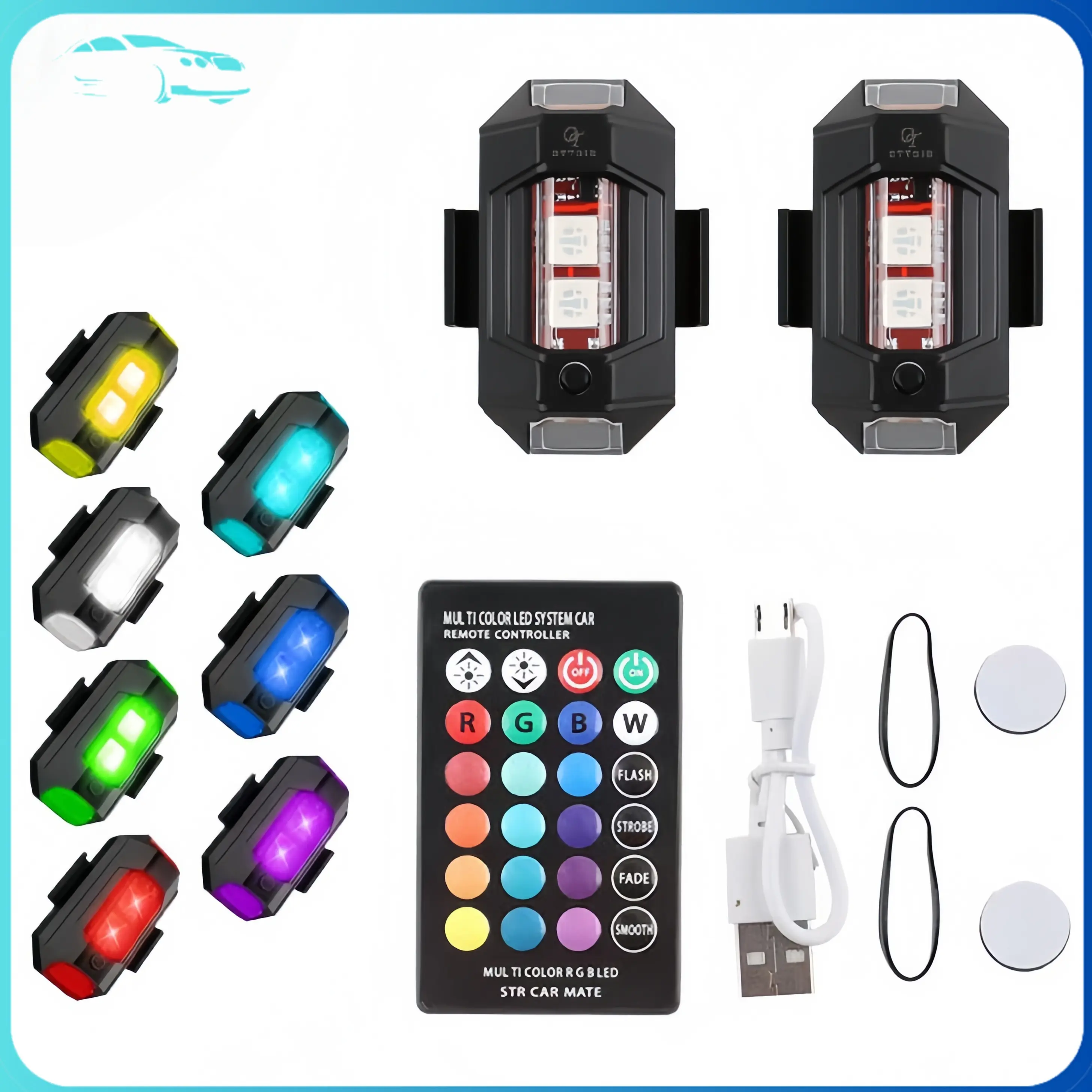 Mobildage Lampu Led Motor 7 Warna Kelap Rechargeable Anti Air Lampu Sepeda USB+Kabel Vario Mio Beat Scoopy Nmax Pcx Mobil Motorcycle Asli Sirkuit Car