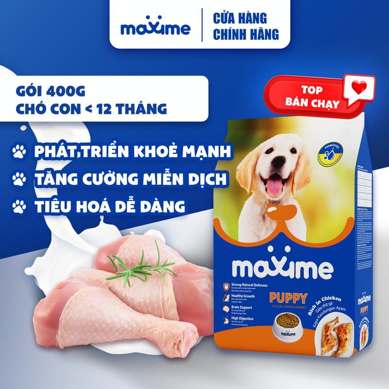  Hạt Maxime Giàu Đạm từ Thịt Gà và Sữa 400g cho Chó Con - Hỗ Trợ Miễn Dịch Phát Triển Khỏe Mạnh 