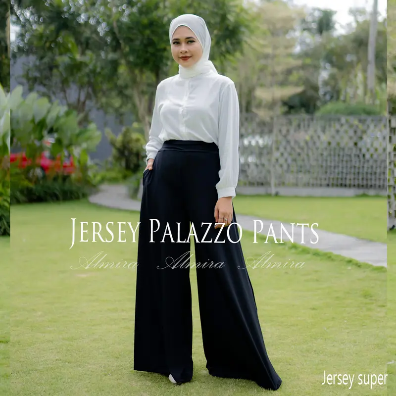 Celana Kulot Panjang Wanita Muslimah  High Waist Jersey Palazzo Pants Griyaraditya Almira Muslim Bawahan celana kulot dan palazzo Celana Panjang cuci kering Celana Flare 8