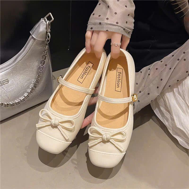 Giày búp bê họa tiết nơ,chất liệu CAO SU giày ballet đế bệt size từ 36