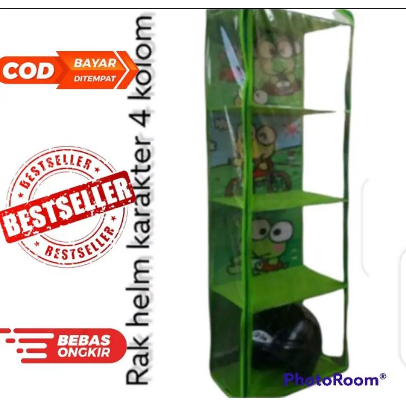 RAK HELM  GANTING 4 KOLOM KARAKTER FULL TRIPLEK DENGAN RITSLETING KANAN KIRI Dinding Penyimpanan Plastik 0