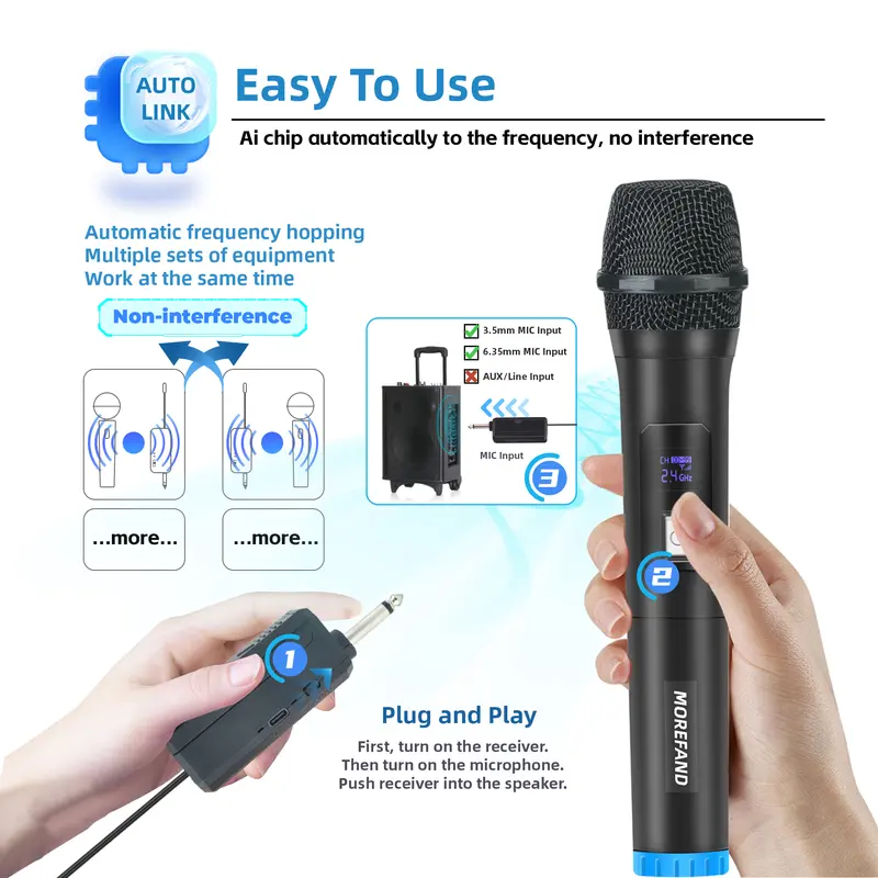 Wireless Microphone Karaoke Mic with 1 Receiver 2 mic bluetooth Colokan mic  bau  tai mic  wireless  2  mic mic  treasure 7