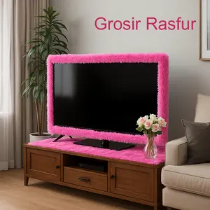 Satu Set Taplak Meja Tv Bulu Rasfur + Bando Tv Bulu Rasfur ukuran 14-32 inch