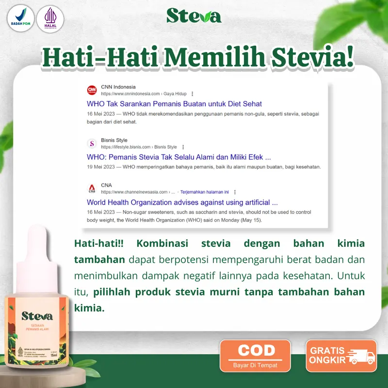 [Promo 1 Pcs] Steva Pemanis Alami I 0 Kalori - Pengganti Gula dari Daun Stevia BPOM & Halal MUI I 100% Alami I Extra Daun Stevia Rebaudiana I No Aftertaster I Grade A I 100% Asli I Original I Sweet I Steva Pemanis Alami I No Sugar - VSA 8
