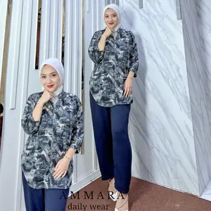 Kiana Basic - setelan crincle corak setelan kombi corak polos oneset wanita dewasa