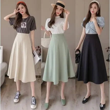 KARIZKA - Vica Flare Midi Skirt Al Line casual Rok Asimetris Korean Casual Rok Wanita Midi Maxi Ruched Skirt Pleats Skirt Rok Casual Flowy Panjang Dewasa Cewek Remaja