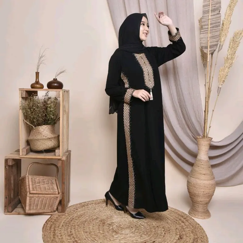 Abaya GULCE Couple Ibu Dan Anak Hitam Bordir Busui Dress maxi gamis wanita muslimah lebaran murah elegant remaja kekinian lokal 5