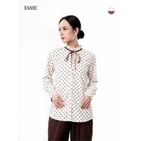Gambar FAME | Ribbon Tie Blouse | Blouse Wanita Tie Neck Motif Polkadot Office Wear Smart Casual | 9211966 - Cream, S dari FAME Official Kota Surabaya 1 Tokopedia