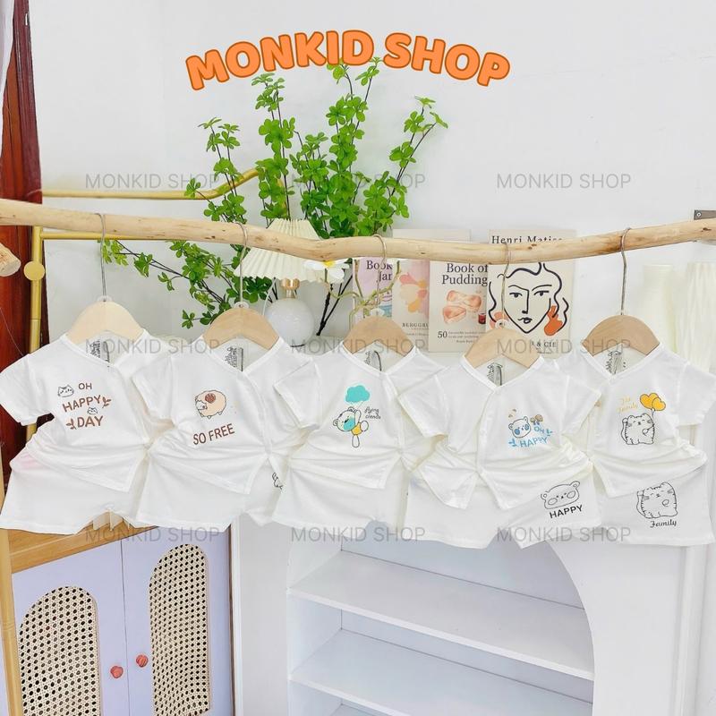 [Bộ cộc] Combo 3/5 Bộ quần áo cộc tay chất thun lạnh, bảng Trắng TT cho bé sơ sinh, size 0-9 tháng