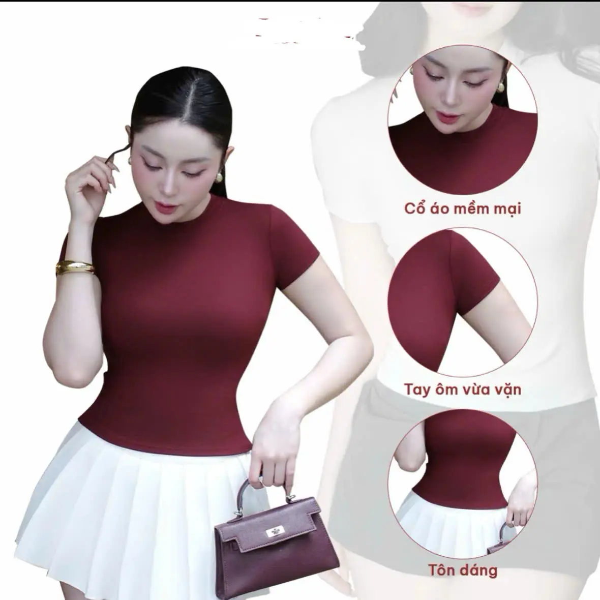 (CÓ BIGSIZE) Mã 02-Áo thun nữ ôm body cổ tròn, tay ngắn, cotton mát mịn co giãn 4c. | BigBuy360 - bigbuy360.vn