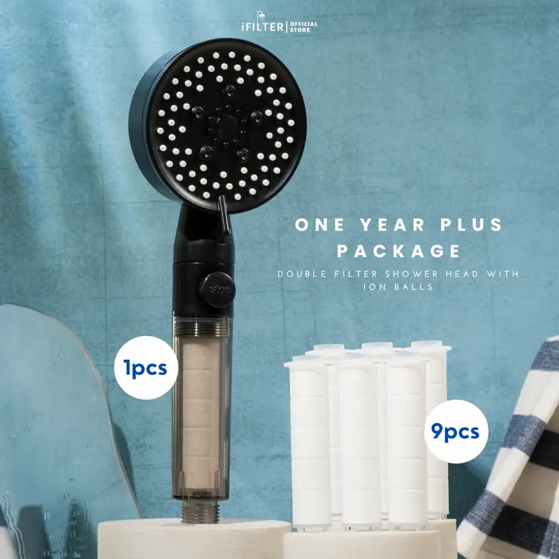 iFILTER - One Year PLUS Package 1 Black Pearl Shower Head and 6 + 3 (FREE) Refill Filter 0
