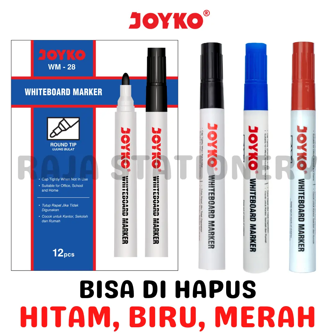 Joyko Whiteboard Marker Black Blue Red ERASABLE / Spidol Papan Tulis Joyko Hitam Biru Merah WM 28 WM-29 WM-30 Spidol Bisa Di Hapus