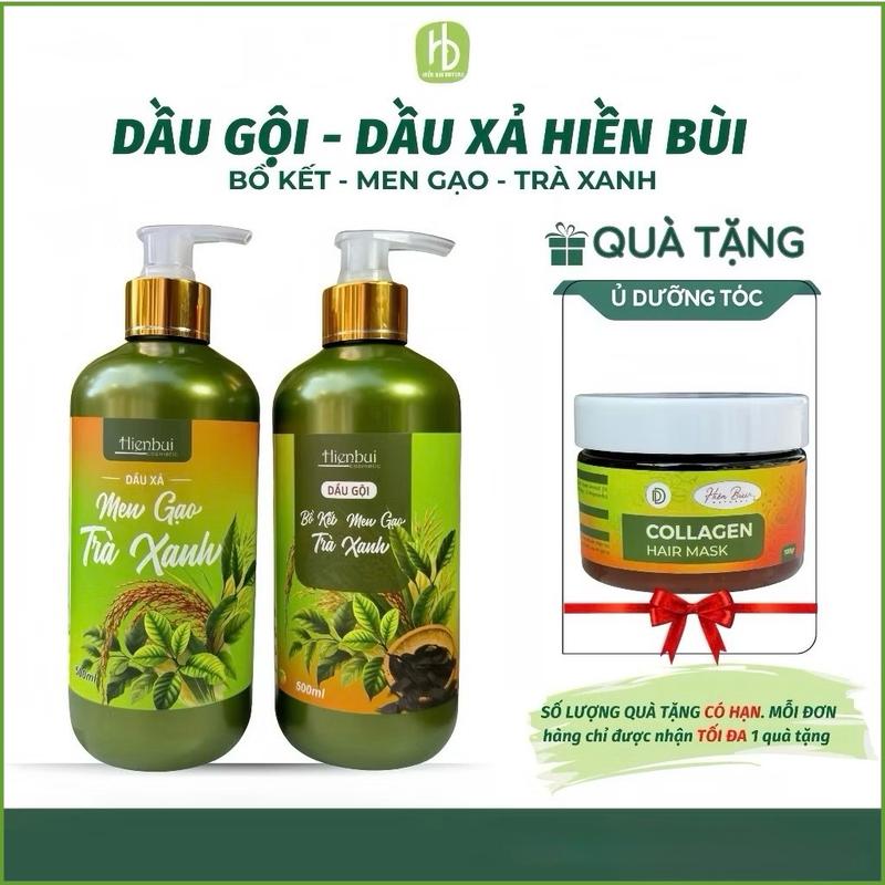 Dầu Gội Xả Hiền Bùi CHÍNH HÃNG  - Combo Gội Xã Bồ Kết Men Gạo Trà Xanh 500m - Cung cấp dưỡng chất phục hồi tóc hư tổn